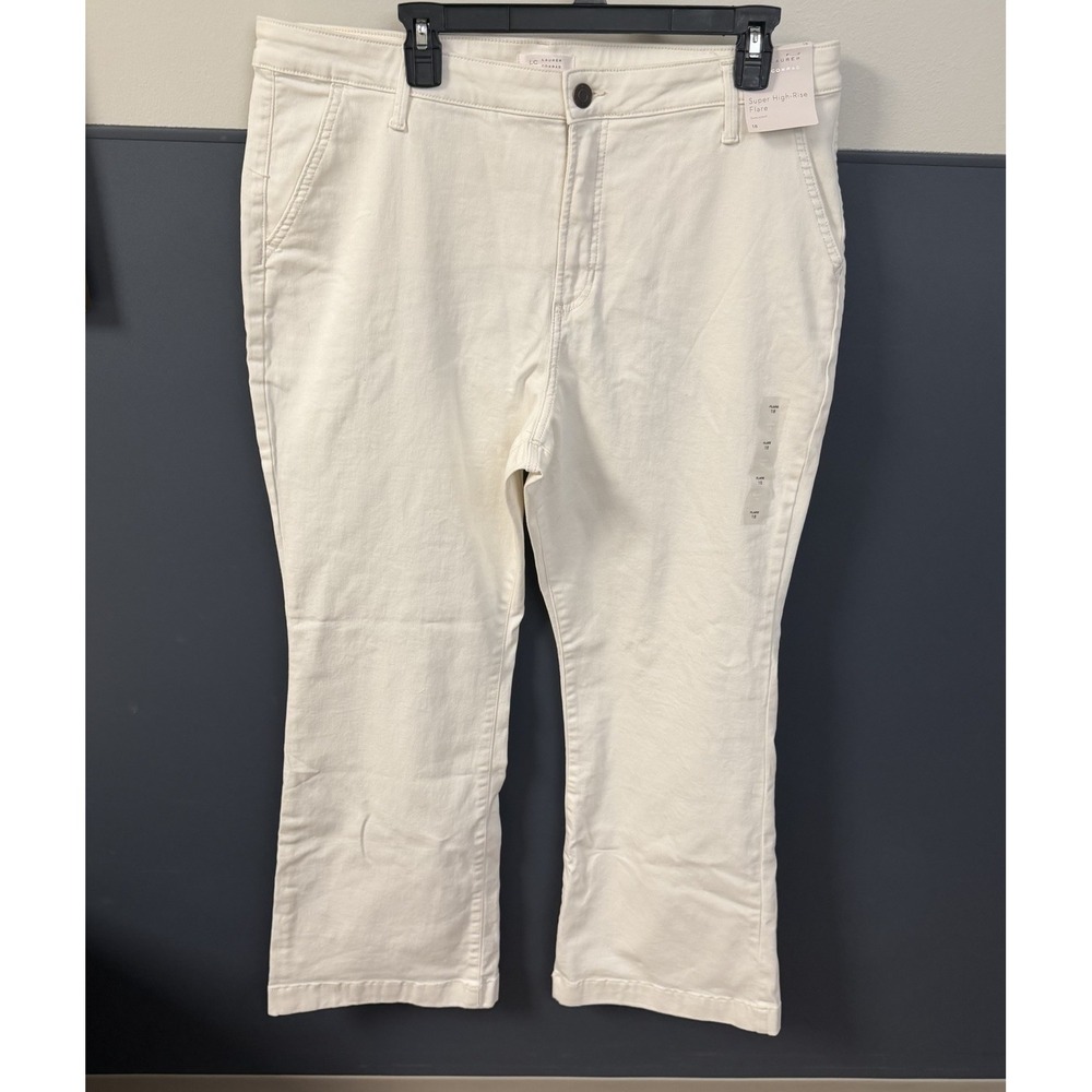 NWT LC Lauren Conrad Super High Rise Flare Jeans womens sz 18 white stretch